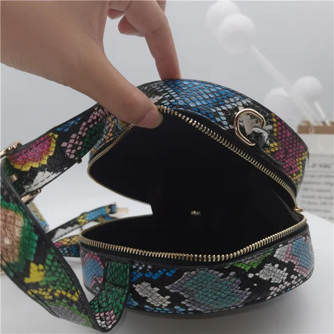 Fashion Slippers with Bags Snake Printed Design Cross-slung Round Bag Summer Sandals and Handbag for Lady