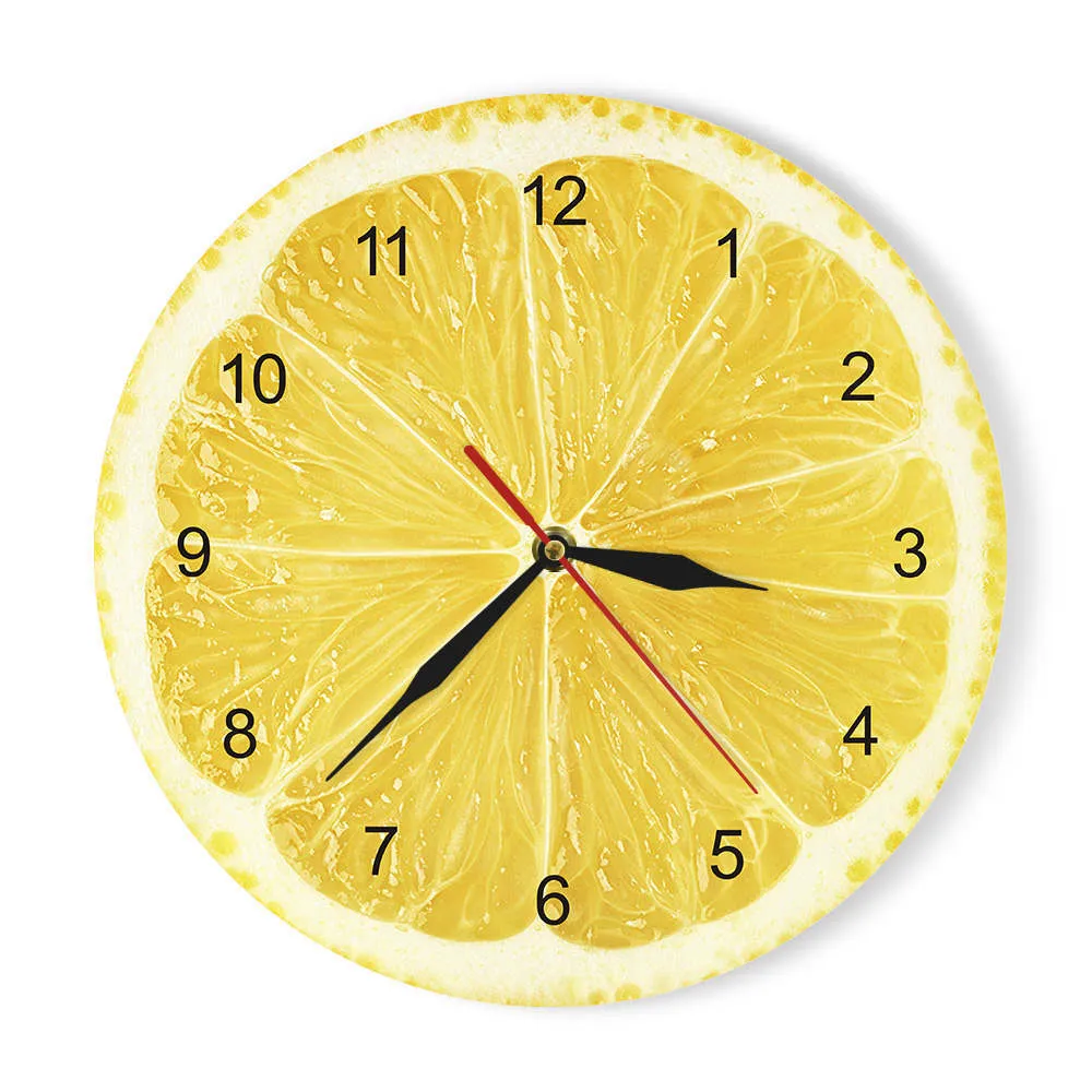 Orange Lemon Fruits Wall Clock in the Kitchen Lime Pomelo Modern Design Clocks Watch Home Decor Wall Art Horologe Non Ticking 210325