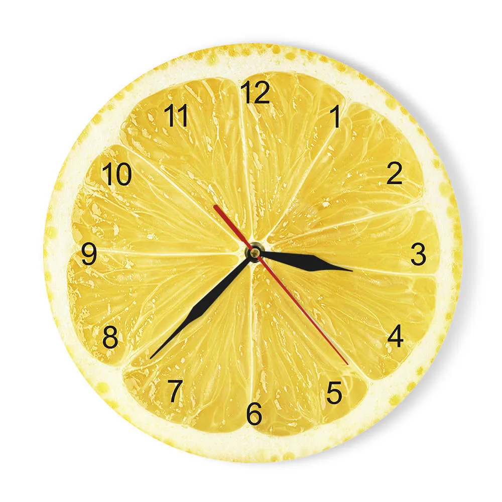 Relógio de parede de frutas de limão laranja na cozinha Cal Pomelo Design de design moderno relógio home decor parede de parede Horologe não tique-se 210325