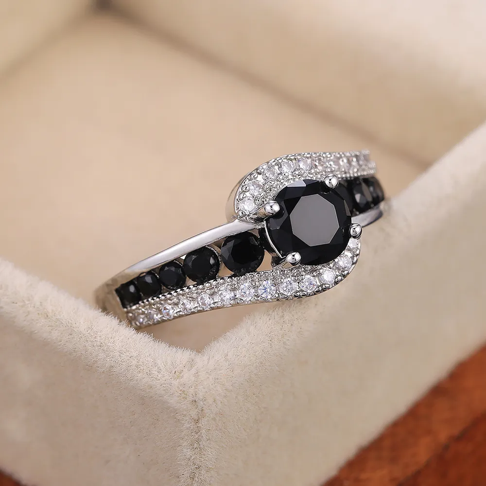 Specialinterest Black Stone Women Wedding Ring Dazzling Crystal Zircon Delicate Gift Top Quality Female SMYELDY7763740