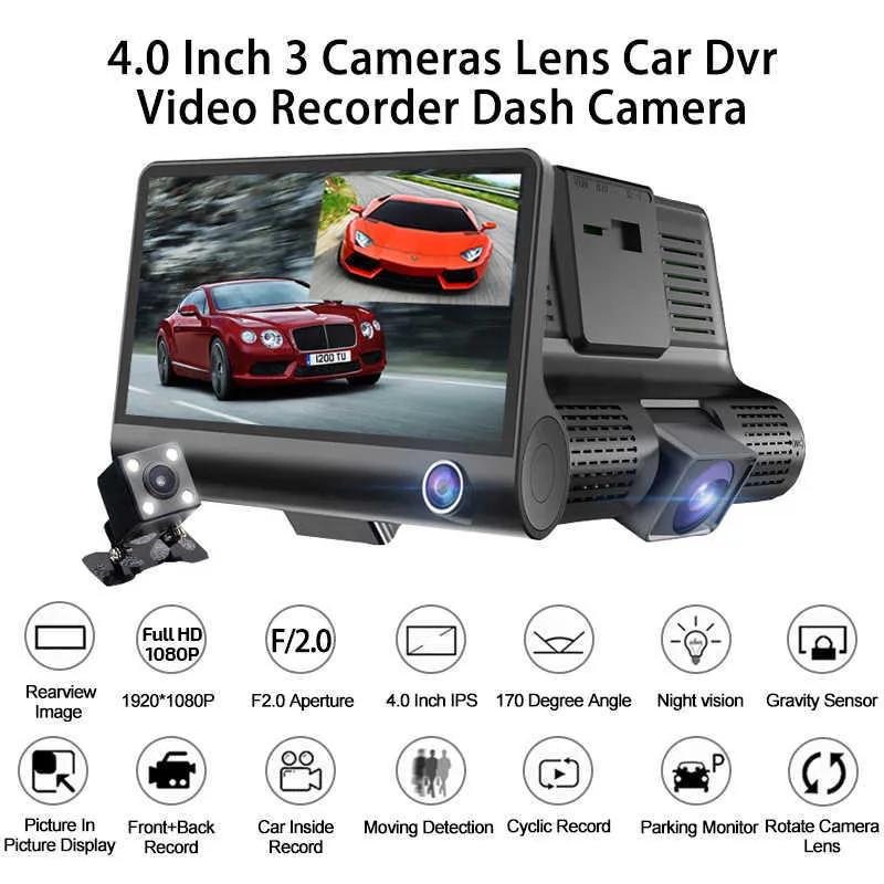 Pantalla HD Ips Car Dvr 3 lentes 4.0 pulgadas Cámara de tablero con cámara de visión trasera Grabadora de video Registrador automático Dvrs Dash Cam Nuevo llega Ca226q
