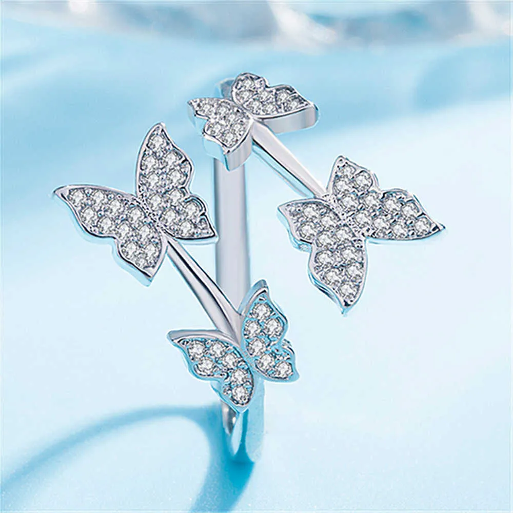 Anéis Das Mulheres Cristal Pequeno Moda Borboleta Anel de Diamante Mulheres Cluster Styles Band