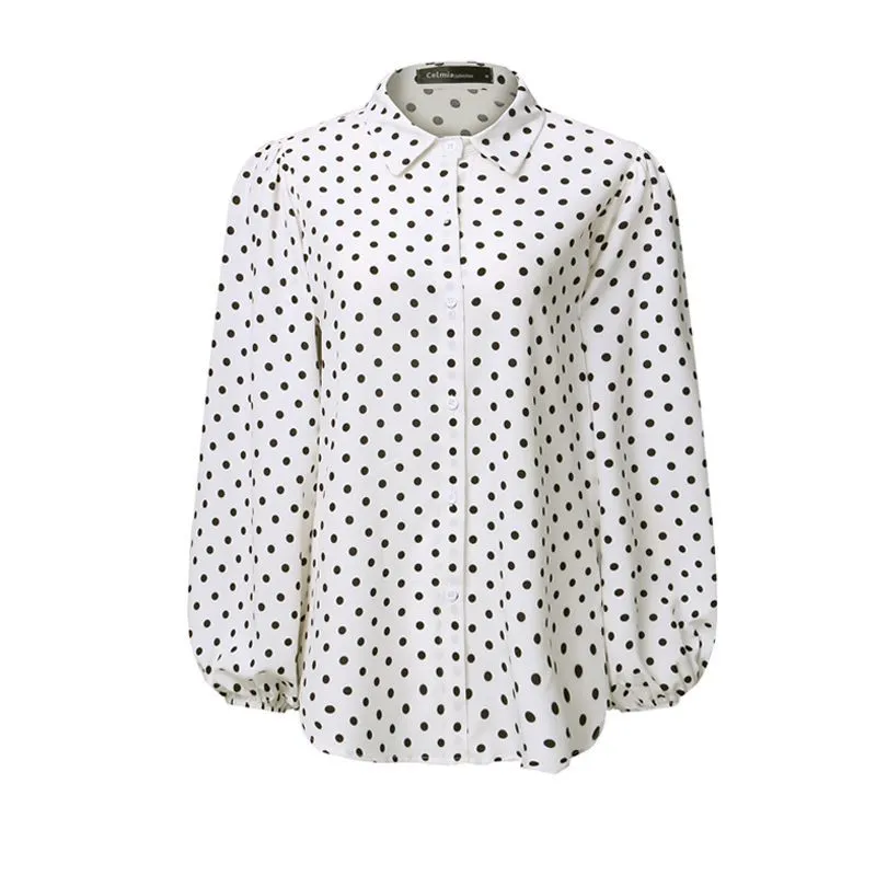 Autumn Spring Cardigan Women Shirts White Black Polka Dot Blouse Women Tops Plus Size Lantern Sleeve Ladies Clothing 12372 210326