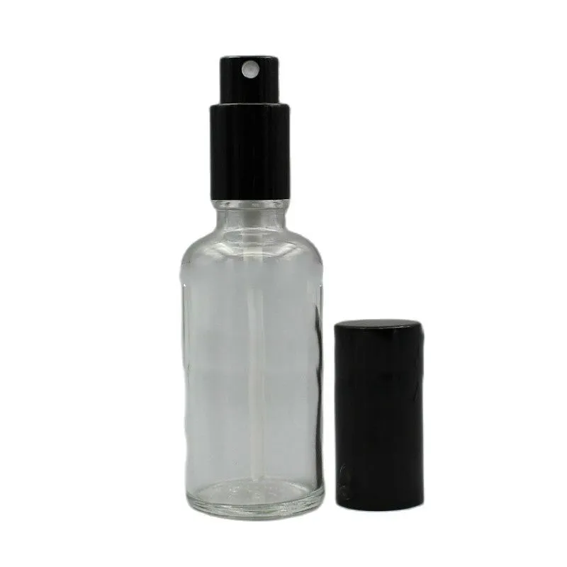 5ml 10ml 15ml 20ml 30ml 50ml 100ML Empty Clear Glass Perfume Spray Bottle Black Cap Cosmetic Packaging Toner Lotion Pump Vials