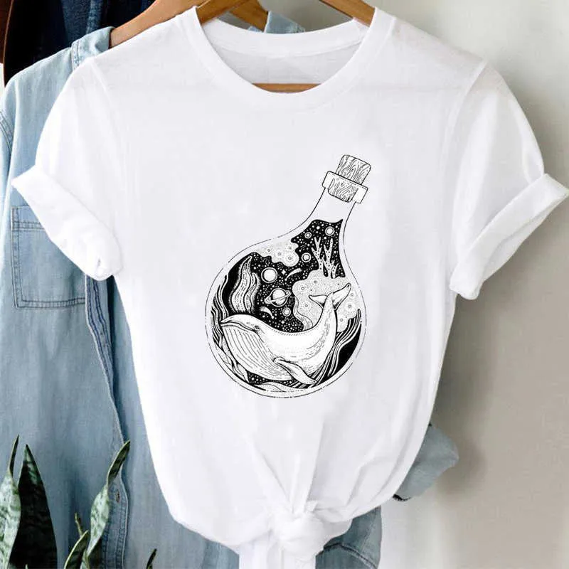 Camisetas Mulheres Dos Desenhos Animados Vinho Engraçado Moda Roupas Primavera Verão Roupas Gráfico Camiseta Top Lady Imprimir Feminino Tee T-shirt X0527