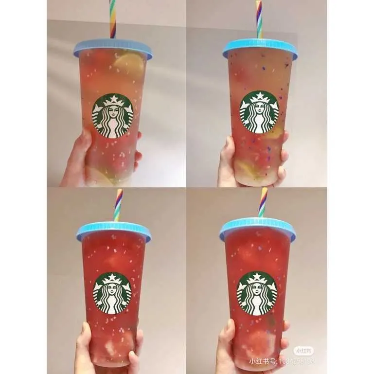 high quality Starbucks Tumbler Color Changing Confetti Reusable Plastic Tumbler with Lid and Straw Cold Cup, fl oz, of or New