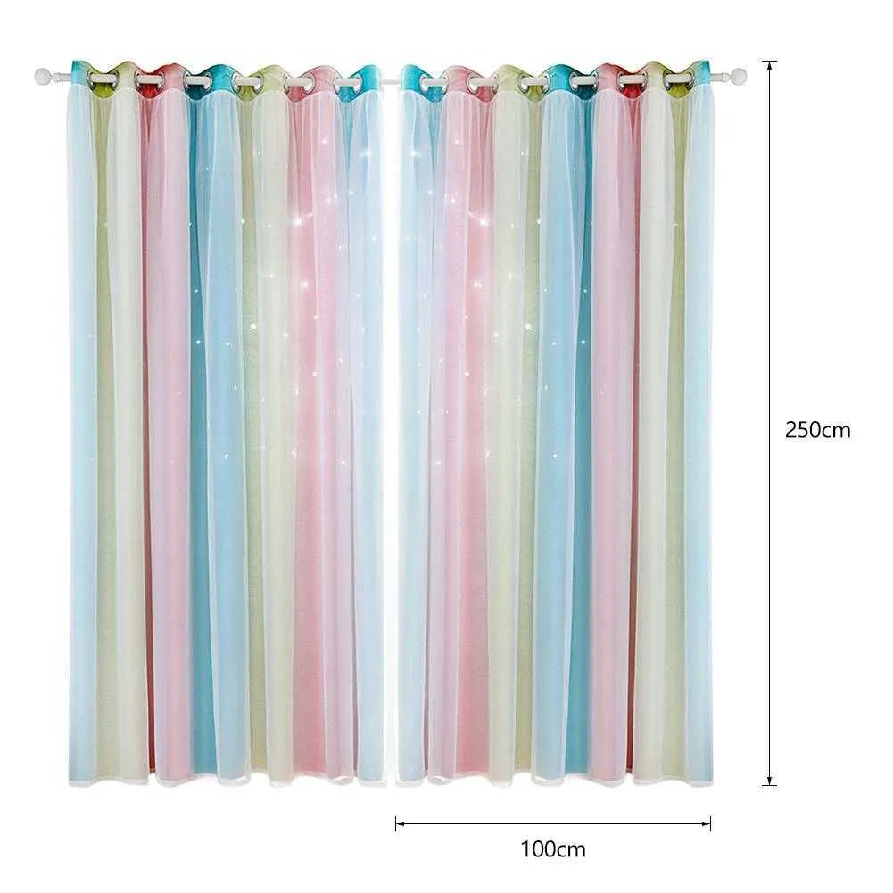 Hollow Star Sheer Curtain Rainbow Color Window Curtains for Girl Kids Bedroom Blackout Window Drapes Curtain Home Decoration 210712