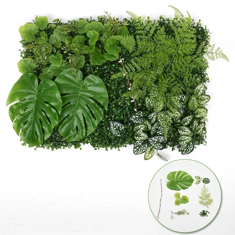 Green Monstera Artificial Boxwood Hedge Covers Fern Plants Wall Panel Leaf Fence Greenery Hanging Fake Plant Decor Decorative Flow269f