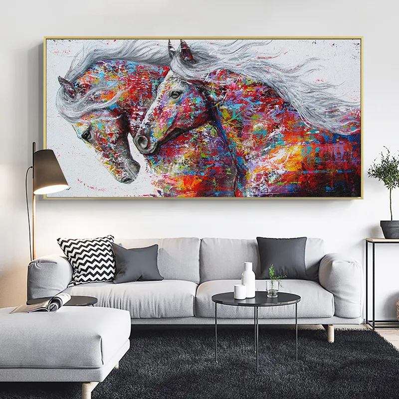 Bezinteresownie Art Animal Art Dwa Running Horses Płótno Malarstwo Wall Art Zdjęcia do salonu Nowoczesne abstrakcyjne wydruki Plakaty