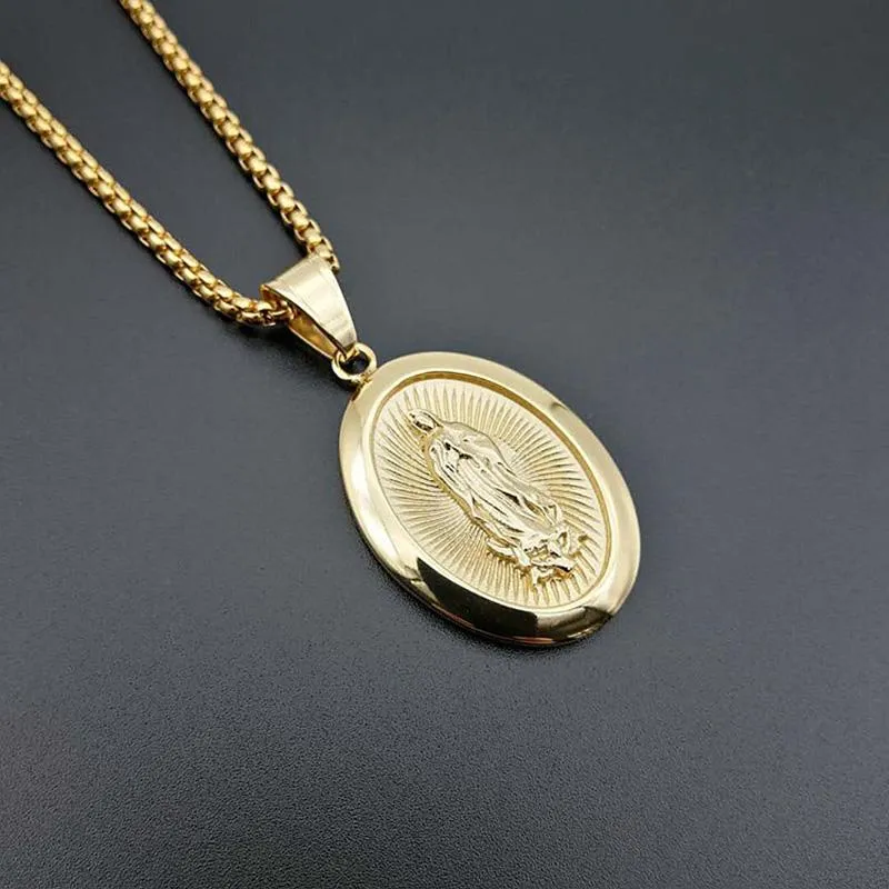 Virgin Mary Pendants Shesalce Gold Silver из нержавеющей стали круглые подвесные ожерелья для мужчин Женщины ювелирные 20211806