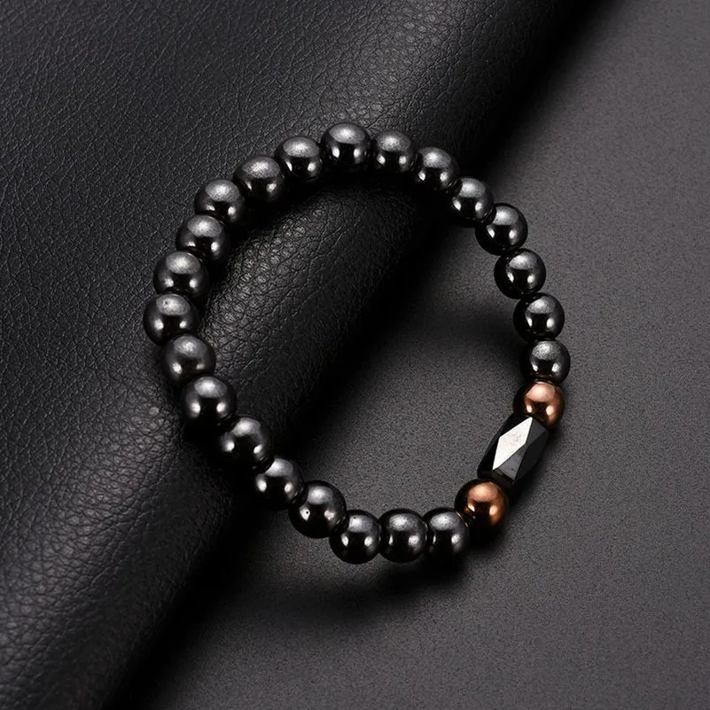 Bracciale con perline in ematite con magnete nero da 8 mm. Bracciale da uomo sano. Gioielli con cinturino elasticizzato con perline personalizzate8536170