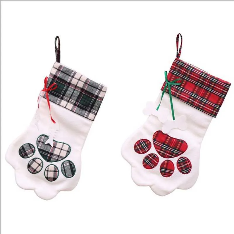 ストッキングモノグラムペット犬クリスマス足のギフトバッグの格子縞のXmasストッキングクリスマスツリーの装飾品の装飾パーティーの装飾2スタイル