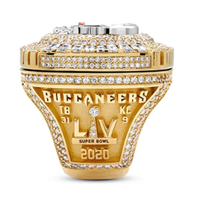 Trois anneaux en pierre 2020-2021 Tampa Bay Buccanee Championnat Ring Box Souvenir Fan Men Gift Fin Taille 8-14274D