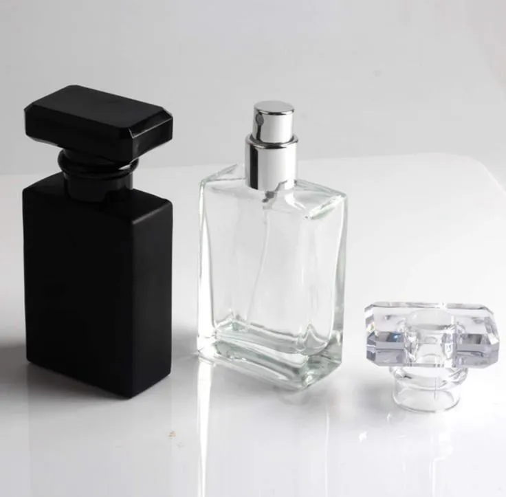 30ml Square Clear Black Glass Perfume Atomizer Bottle 1oz Sprayer Refillable Transparent Travel Portable bottle SN1287