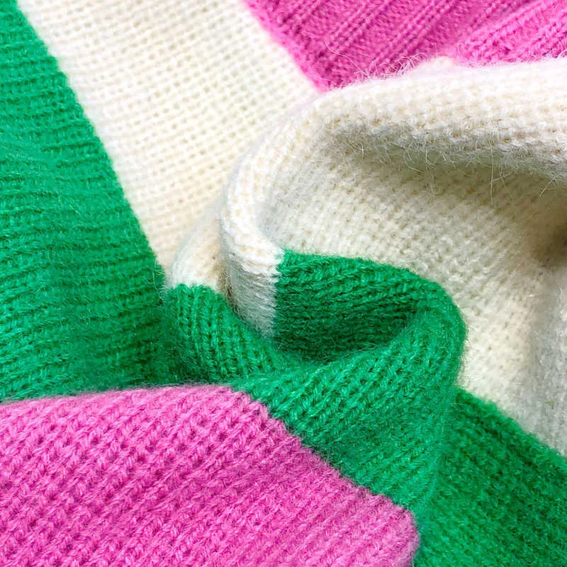 Koreanische Mädchen Pullover Herbst Pullover Bunte Gestreifte Strickjacke frauen Einreiher V-ausschnitt Strickwaren Gemütliche Lose Strickjacken 211018
