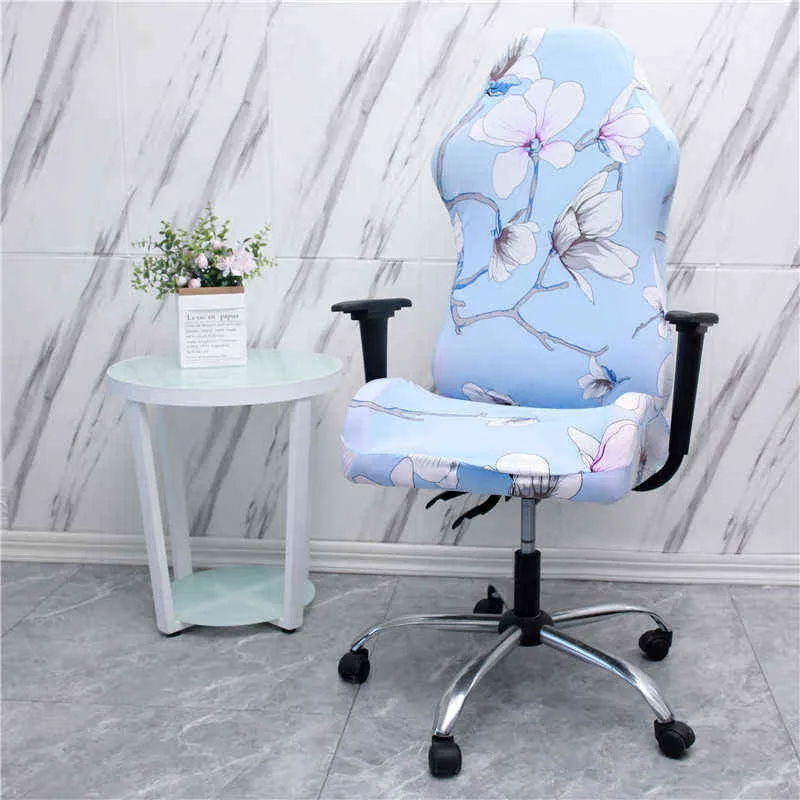 Office Computer Gaming Chair Covers Stretch Spandex Armchair Gamer Seat Cover Printed Household Racing Desk Rotating Slipcovers 211116