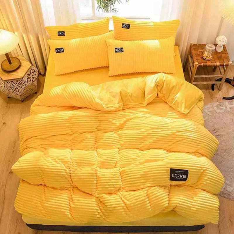 WOSTAR Solido copripiumino in flanella invernale caldo singolo doppio queen king size set di biancheria da letto di lusso tessili la casa senza federa 2 pezzi 211203