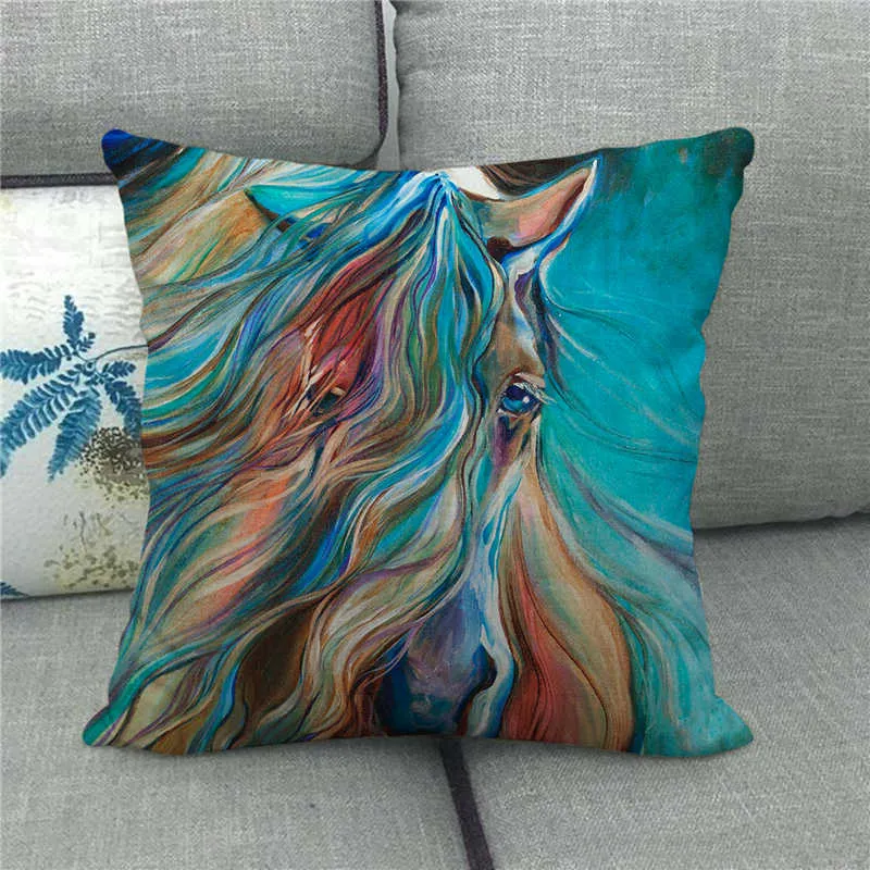 WaterColor che gestisce il cavallo fantasy animale da cuscino da lancio di Linencotton Copertina di copertura del cuscino di divano Home3801045