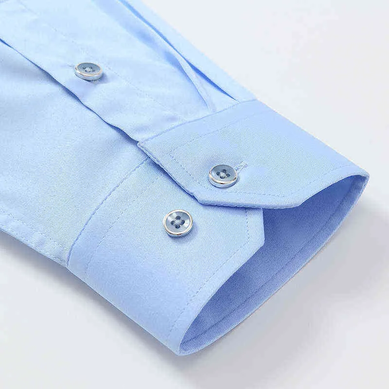 Camisas de estiramiento sólido sin hierro para hombres Camisa de vestido de manga larga Spandex Fit regular con bolsillo frontal suave Easycare formal top 220125