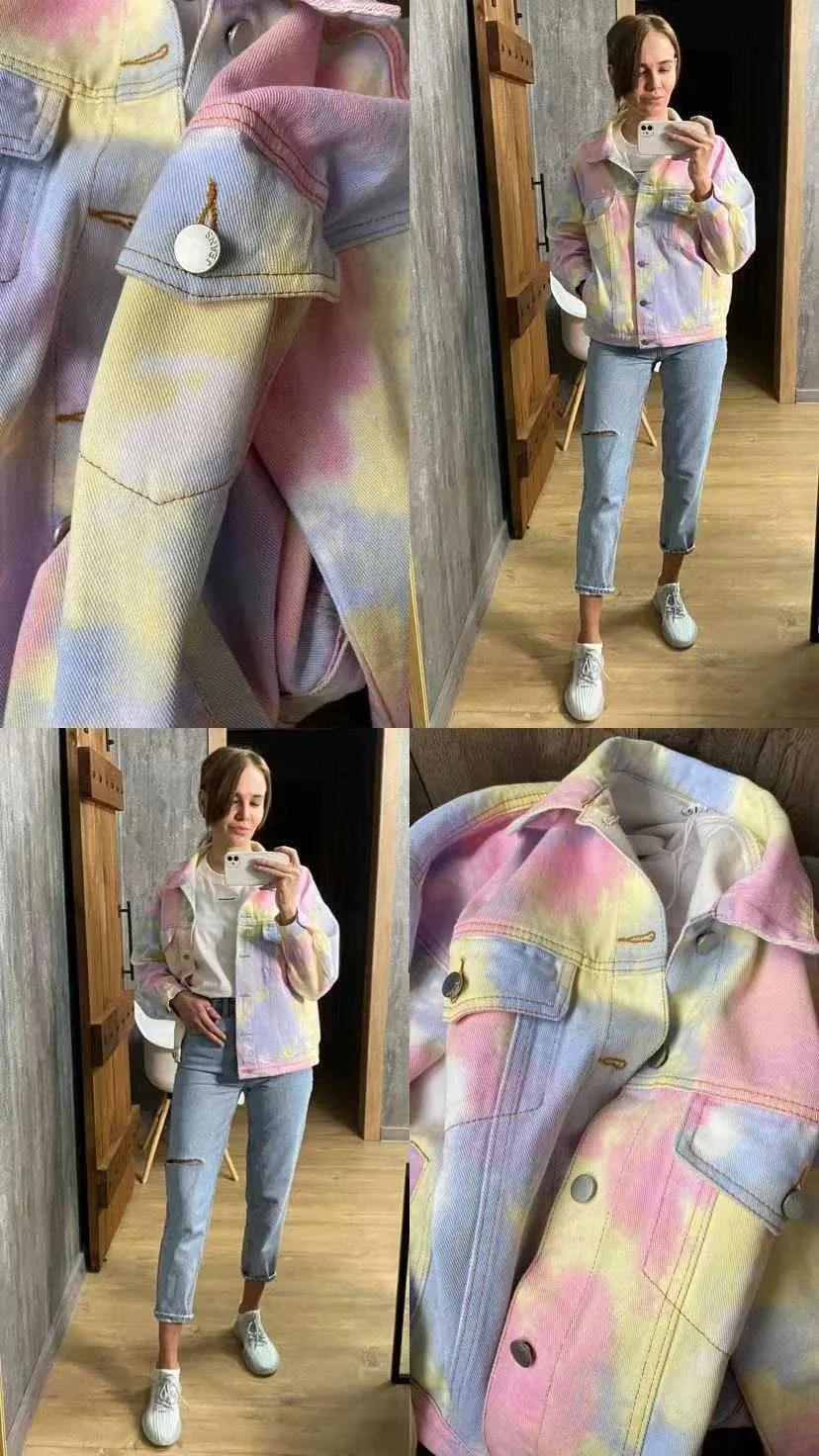 spring and autumn love hug the same clothes rainbow color tie-dye jacket men women 210922