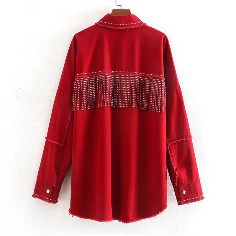 BLSQR Femmes Boyfriend Style Veste Rouge Manteau Tassel Design Femme Lâche Oversize Vêtements d'extérieur 210430