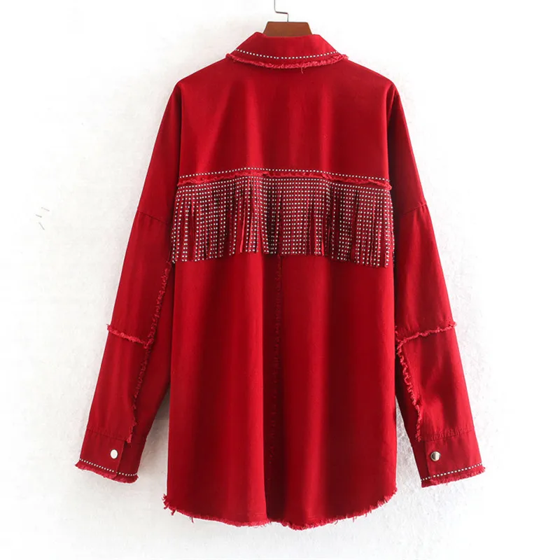 BLSQR Kvinnor Pojkvän Stil Rödjacka Tassel Design Kvinna Lös överdimensionera Ytterkläder 210430