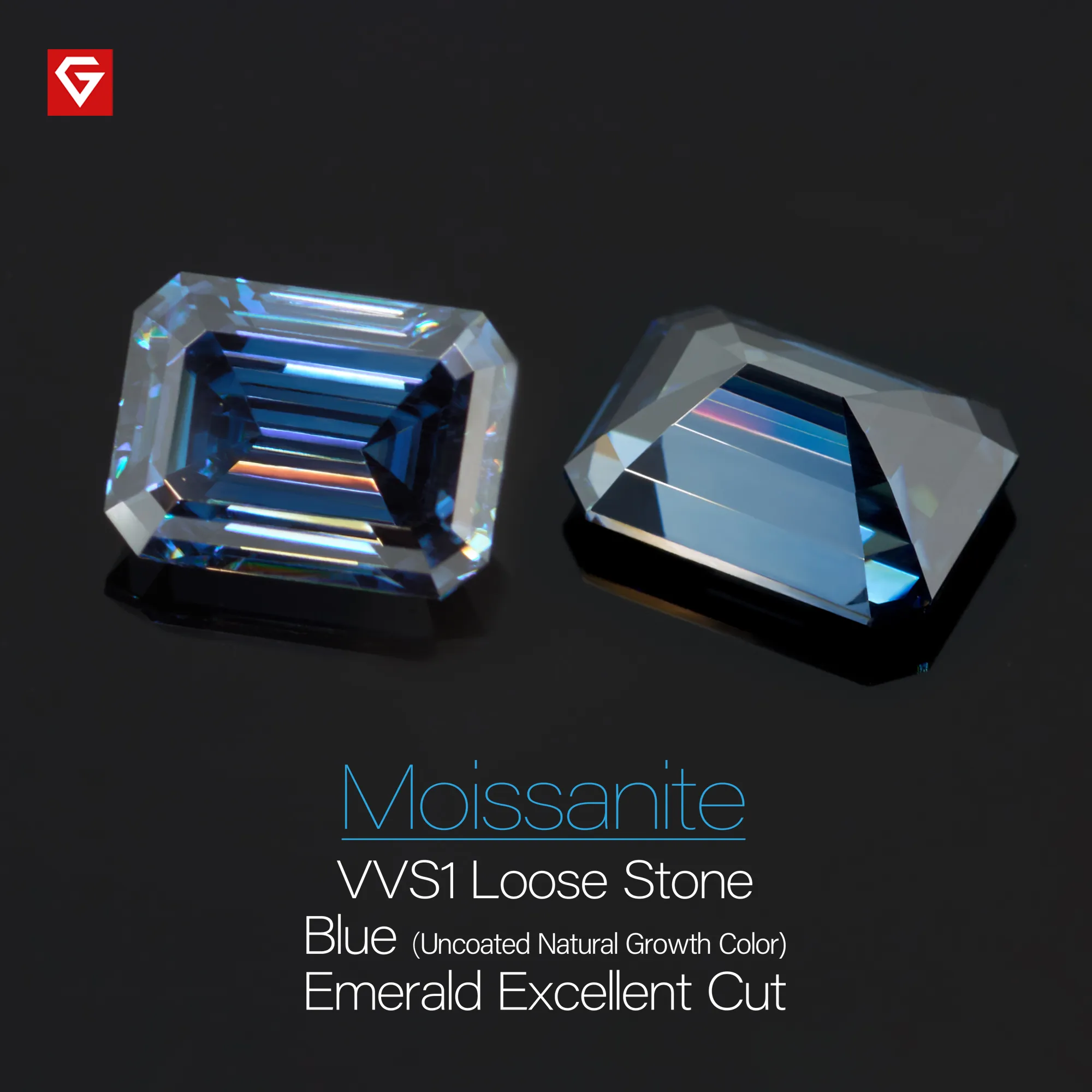 GIGAJEWE couleur bleue taille émeraude VVS1 moissanite diamant 1-3ct pour la fabrication de bijoux pierres précieuses en vrac 281J