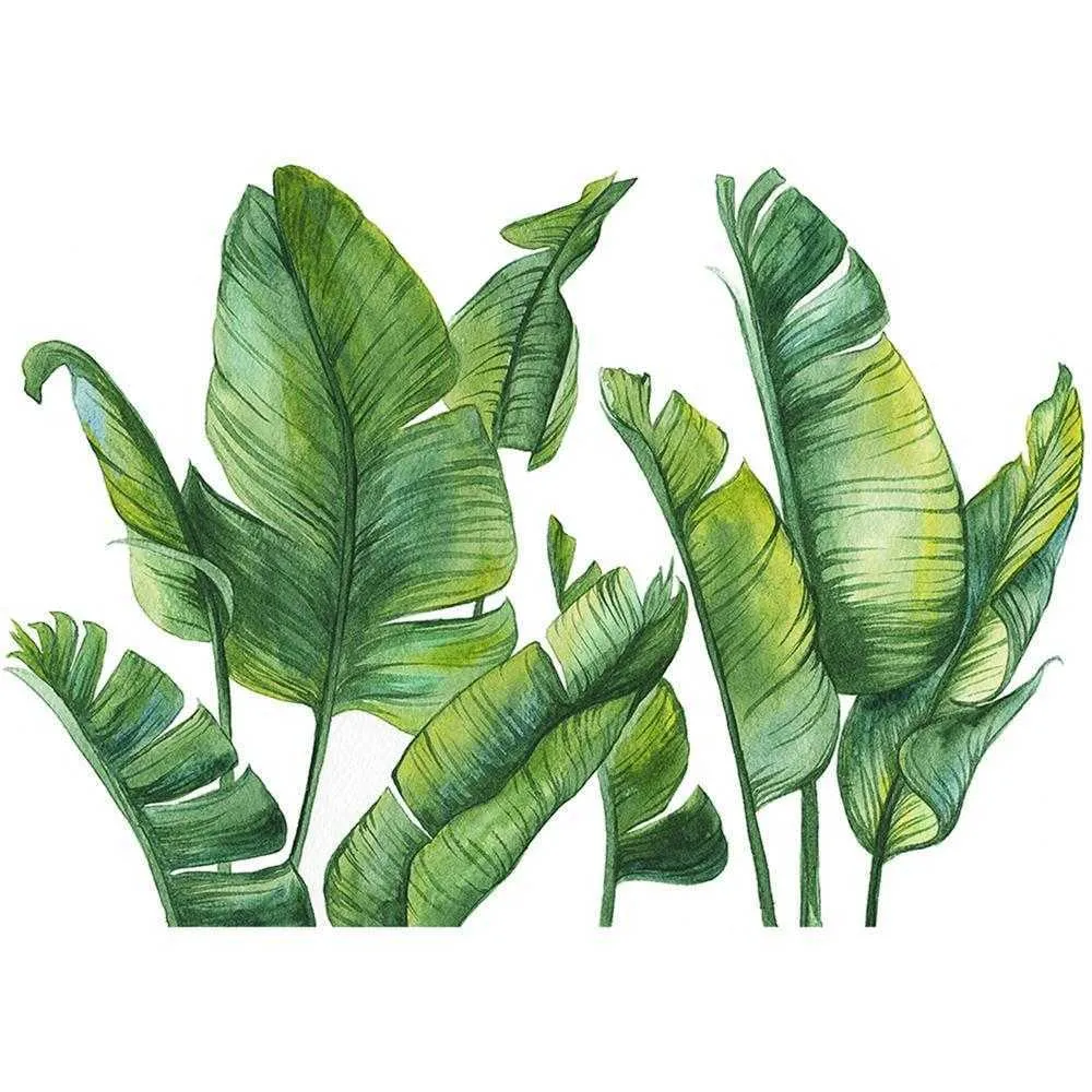 Nordic Green Leaf Plant Wall Sticker Beach Tropical Palm Leaves DIY Stickers för heminredning Vardagsrum Kök 211025