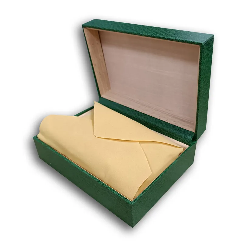 Роскошные высококачественные зеленые коробки для часов Чехлы для бумажных пакетов Сертификат Оригинальные коробки для деревянных женских мужских часов Подарочные пакеты Accessorie242h