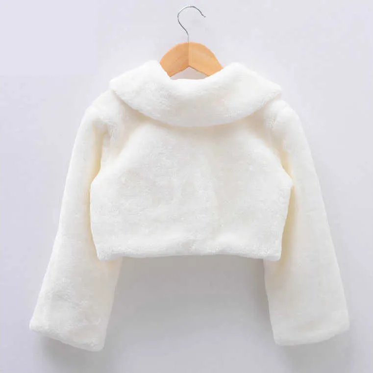 Kids Girls Princess Thicken Plush Jacket Crop Wraps Shawl Flower Long Sleeves Bolero Warm Cape Wedding Birthday Party Coat 211011