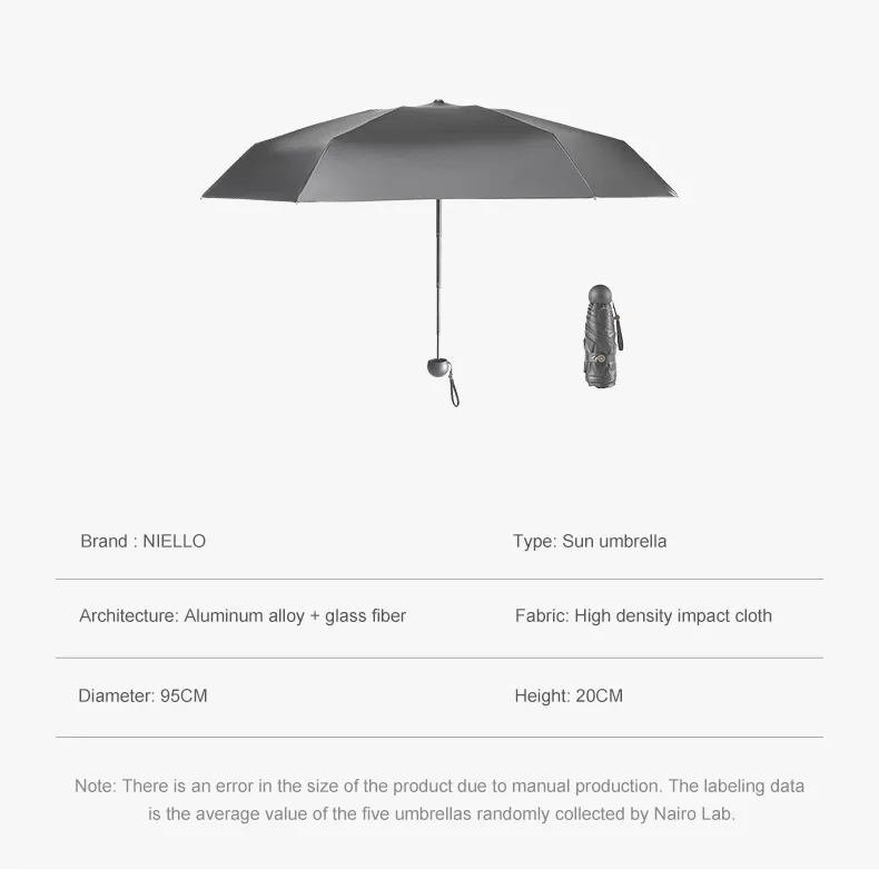 Miniguarda-chuva de sol feminino anti-UV, cinco guarda-chuva de bolso dobrável à prova de vento, guarda-chuva de chuva para meninas 6K