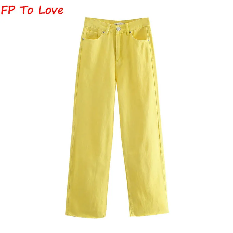 FP att älska kvinna vintage brett benbyxor jeans rosa grön blå gul höst vårgata ankomster byxor 220310