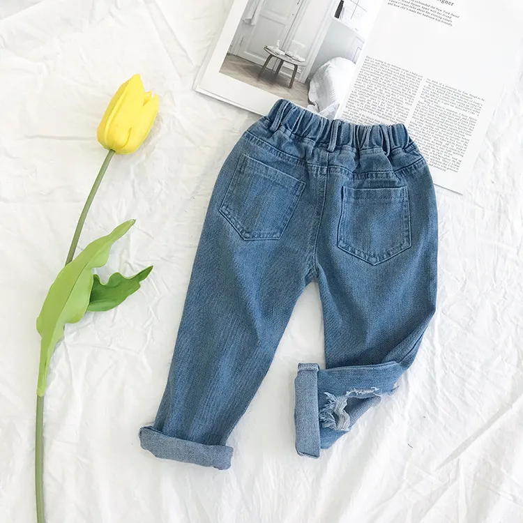 Fashion Boys Girls Jeans Spring Children Ripped Casual Kids Denim Pants Toddler Clothes 210515
