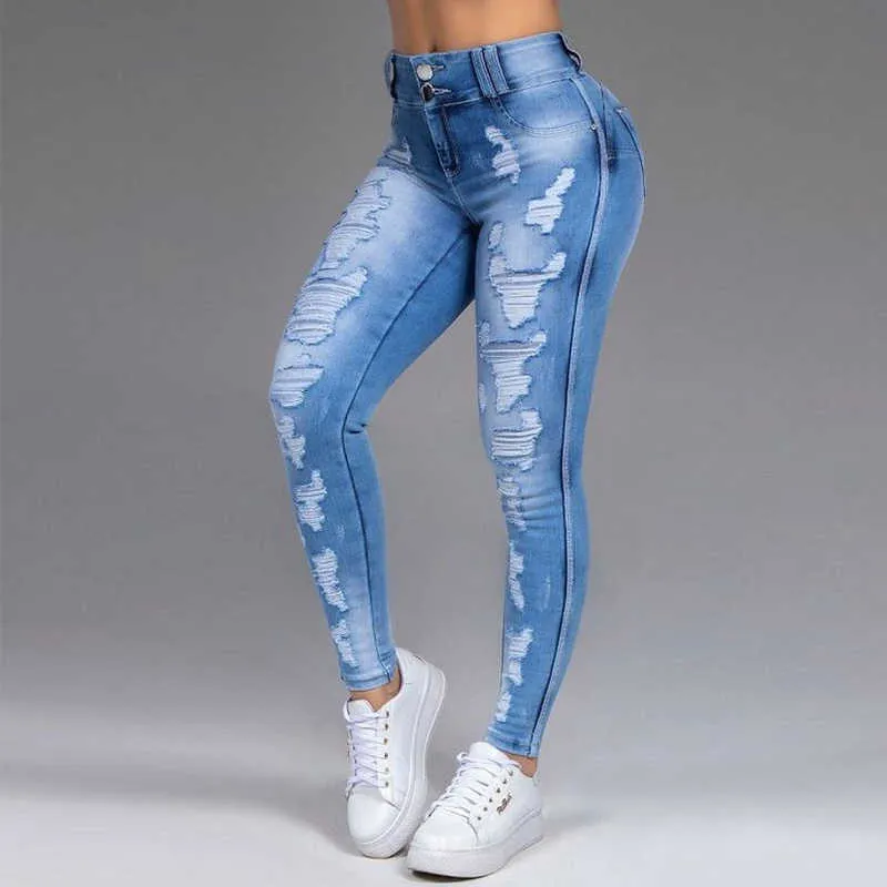 Kvinnors jeans 5xl 6xl stretch ripped skinny svart denim jean sexig mamma kvinnlig stor storlek kvinna elastisk kontor mode trendig 210922