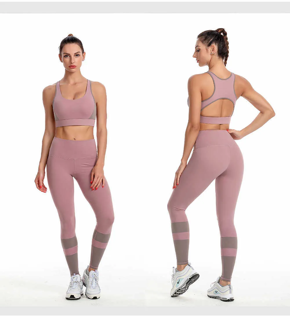 Twee stukken naadloze vrouwen yoga set workout sportkleding gym kleding fitness opgeheven beha hoge taille leggings sportpakken 210802