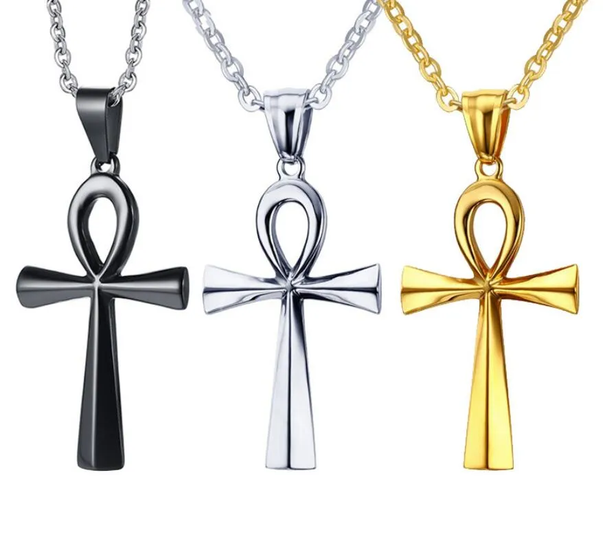 SM 25 43 mm Donne Collana a croce maschile 316L Acciaio inossidabile Gesù Ankh Pendant ROLO Gioielli Gold Gold Silver Black 3mm 24172S