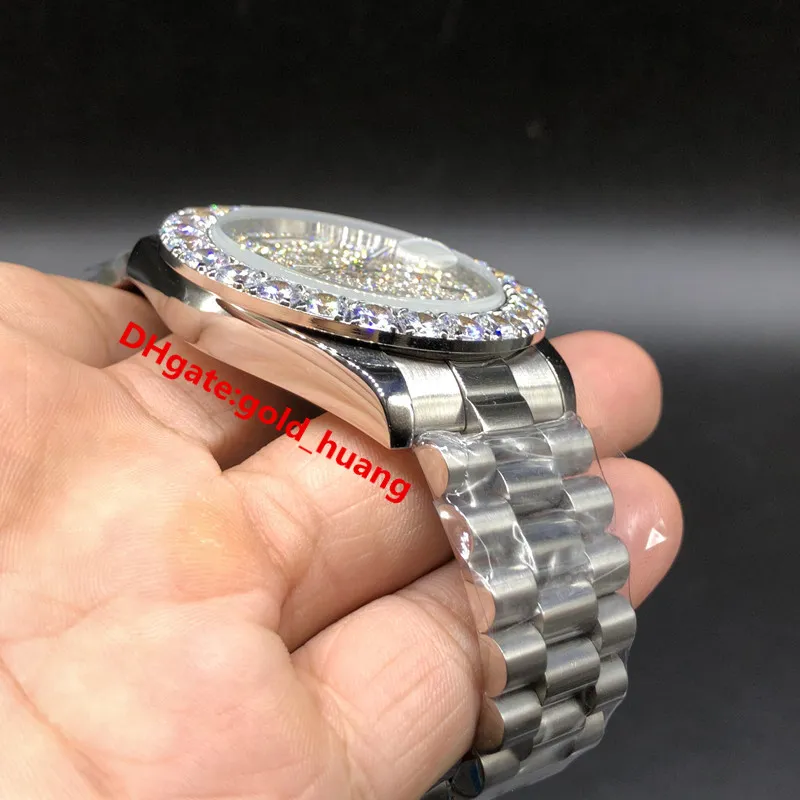 Griffe de luxe Bezel gros diamants montre homme automatique de haute qualité en acier inoxydable coquille en or rose Prong Set diamant hommes watc327Q