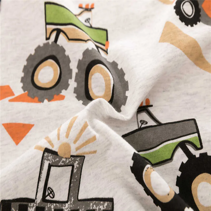 Jumping meters Cartoon Tractors Boys Long Sleeve T shirts Cotton Baby Clothes for Autumn Spring Kids Tops 210529