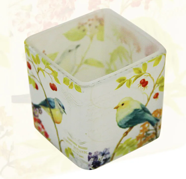 中国風の花の鳥プリント6cmのガラスキャンドルホールダーロマンチックなDIYの香の空のカップの装飾の中心点