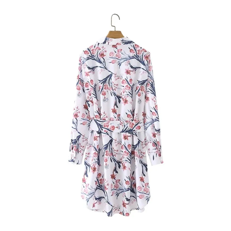 Spring Women Elegant Floral Print Sashes Shirt Dress Female Long Sleeve Clothes Casual Lady Loose Vestido D7117 210430