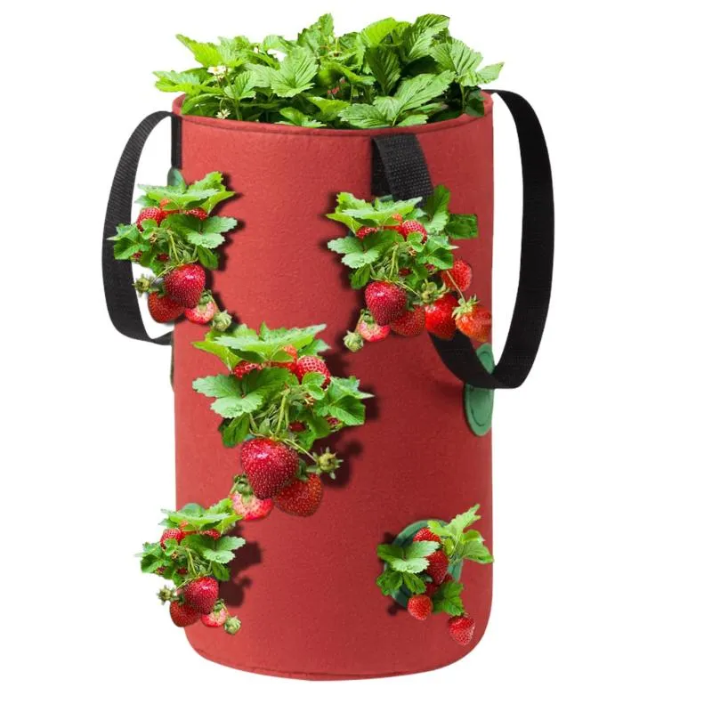 Gallon jordgubbe plantering påse multi-mun behållare odlar planterpåse rot växt växande potten jardim trädgård leveranser planterare 249t