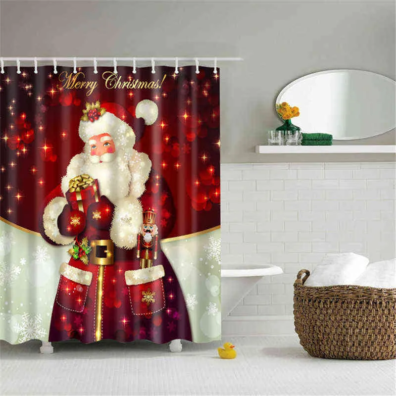 Освещенный рождественский душевой занавес напечатанный счастливый год Санта-Клауса красные водонепроницаемые шторы для душа ванная комната рождественские декор 21116