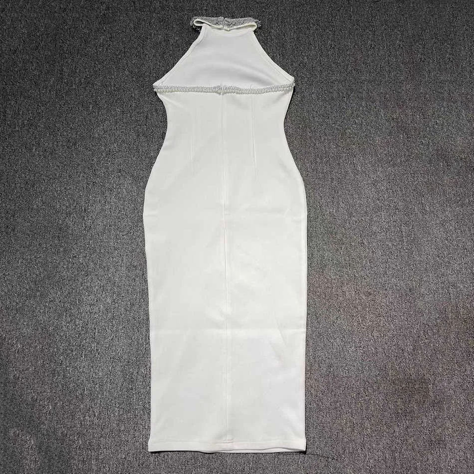 Summer Style White Ladies Bodycon Bandage Dress Gilet elegante Sexy senza maniche in rilievo Club Celebrity Party 210527