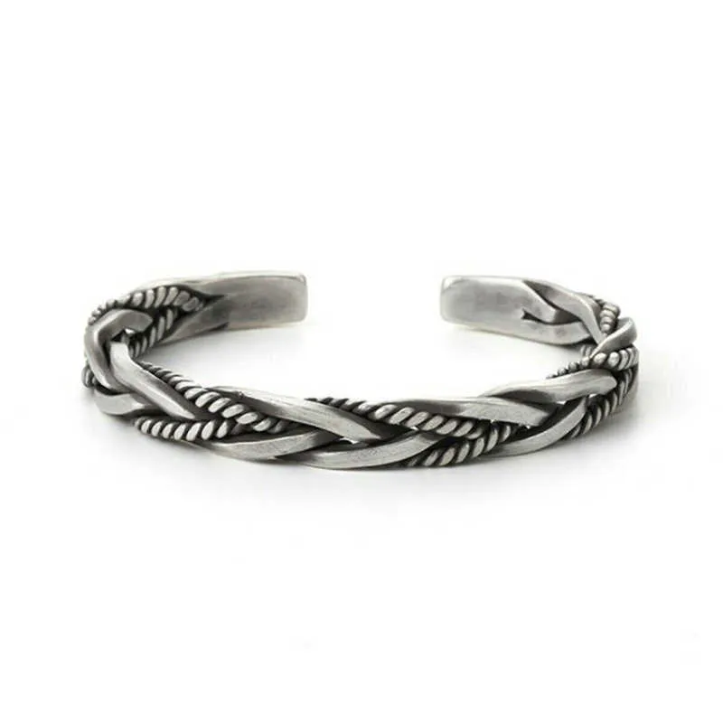 Vintage Trendy Regulowany Twist Rodzaj Bransoletka Punk Geometryczne Otwarcie Twisted Woven Bransoletka Dla Mężczyzn Bangle Biżuteria Męskie Prezenty Q0717