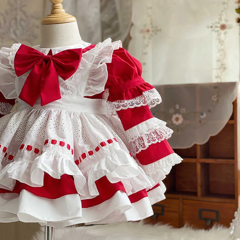 Vestido de bebê espanhol crianças vestidos de bola real vintage meninas lolita vestidos infantil boutique roupas crianças aniversário vermelho vestido 210615