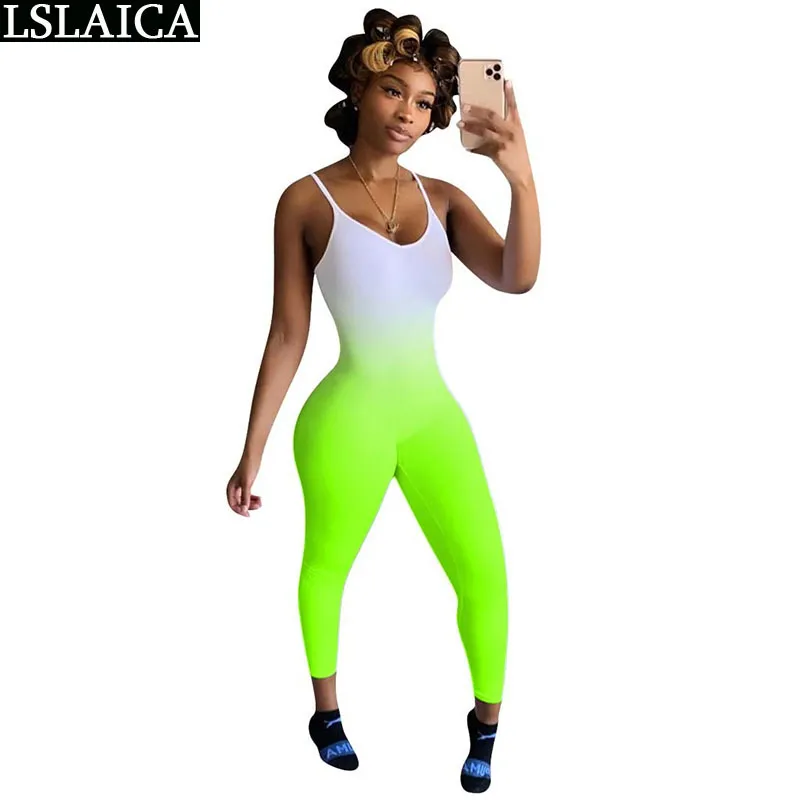 Sexiga Jumpsuits Kvinnor Multicolor Ärmlös Bodycon Jumpsuit Print Casual Streetwear Fitness Tracksuit Combinaison Femme 210515