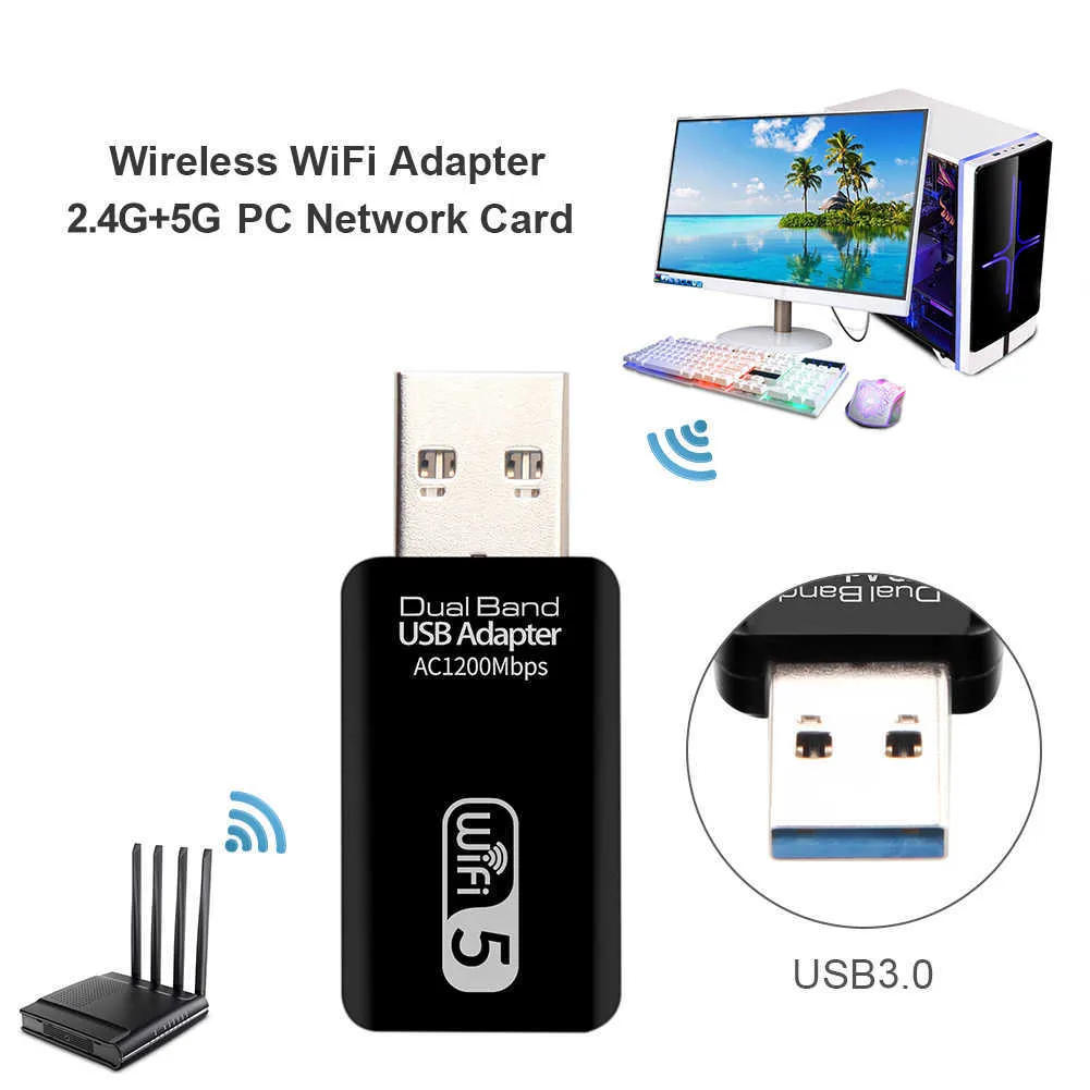 Adattatore scheda di rete WiFi USB 1200Mbps Adattatore wifi AC dual-band ricevitore wireless dual-band 2.4G/5G Windows 7/8/10 Mac OS