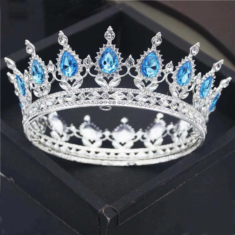 Lacrima Strass Cerchio Principessa Rotonda Corona di metallo Regina Re Torta di compleanno Diademi Gioielli capelli Festa di nozze Ornamenti la testa X0625