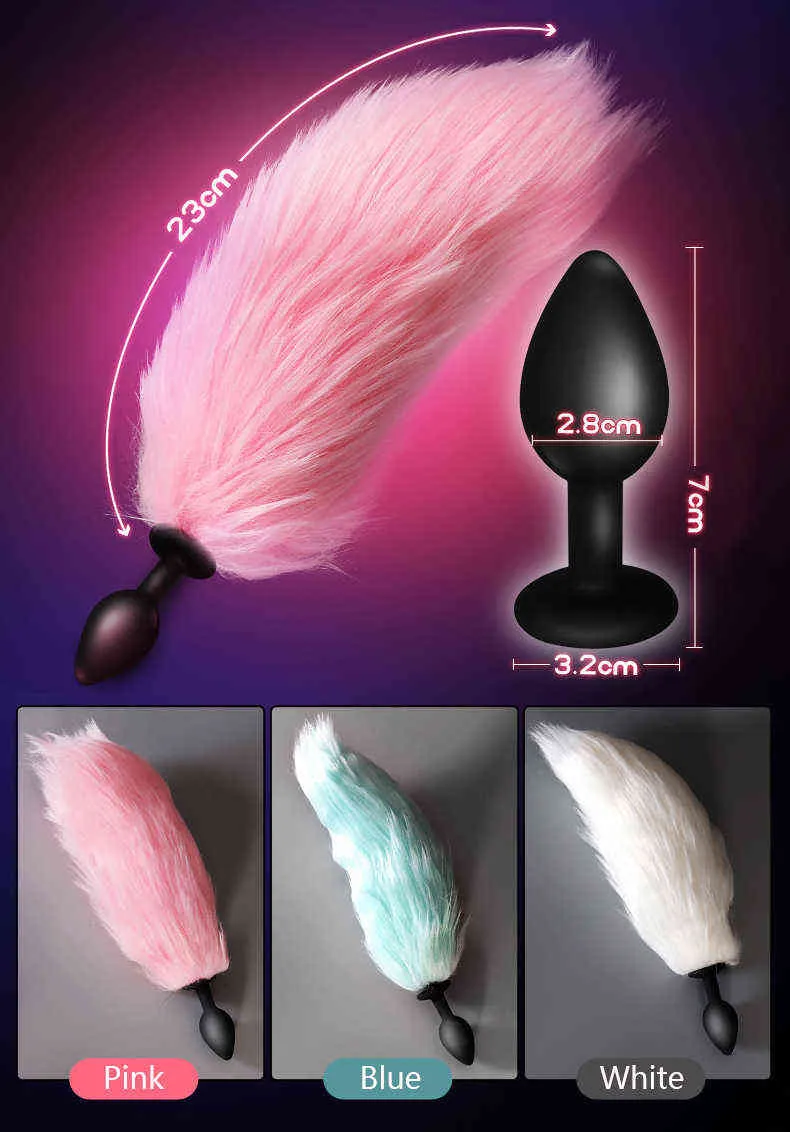 NXY Anal Sex Toys 2 en 1 LED LUMIÈRE LUMBRE LUMINENT FOX TAILLE ANAL PLIG Métallicone Bright With Diamond Base Cosplay Slave Slave Adult Games 11018061