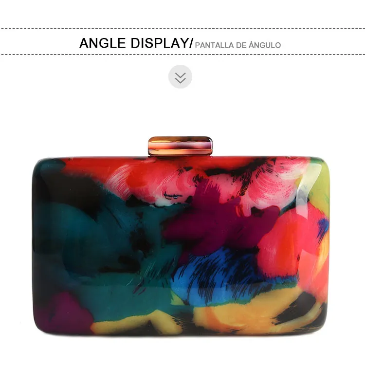 Clutch Bag Acrylic Female Evening Colorful Printing Random Pattern Women Shoulder Clutches Purse239T